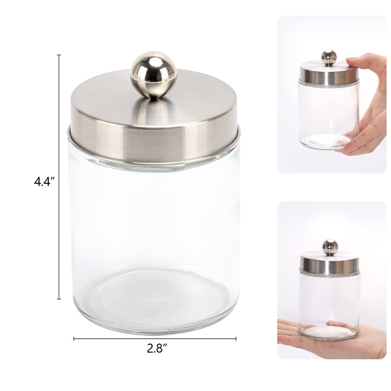 Tbestmax Glass Qtip Holder Dispenser, 10-Ounce Bathroom Containers Apothecary Jars