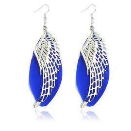 ONLYJUMP Angel Wings Feather Earrings fow Women Bohemian Silver Plated Fairy Wing Lightweight Dangle Drop Earrings Wedding Jewelry (Blue)