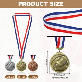 PATIKIL Baseball Games Star Embossing Gold Silver Bronze Award Medals with Red & White & Blue Ribbons, 9 Pcs Winner Medals Prizes for Competitions Sports Party, Gold/Silver/Red