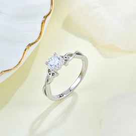 Aprila Women Ring 925 Sterling Silver 6mm 3A Cubic Zirconia Celtic Knot Twist Solitaire Ring Eternity Engagement Wedding Band,size 6