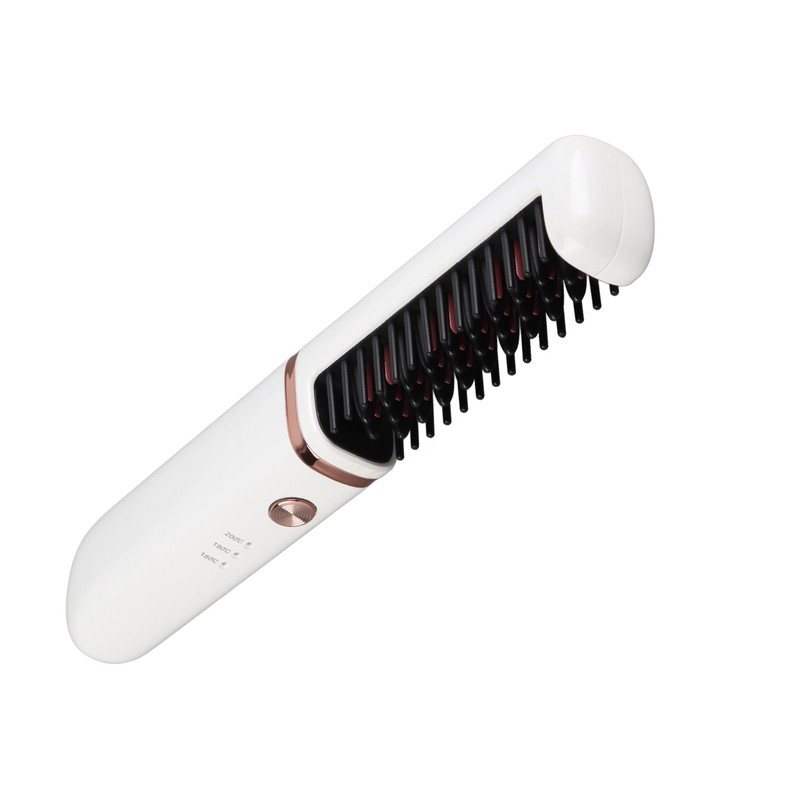 Hair Straightener Brush USB Rechargeable Hair Straightening Curling Brush Pearl
