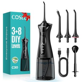 COSLUS C30 Irrigador Bucal Portátil, Brackets y Encías Sensibles, Negro