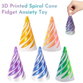 6Pcs Spiral Cone Fidget Toy,Impossible Cone Impossible Pyramid Passthrough Toy,3D Printed Spiral Cone Fidget Toy,Mini Vortex Thread Illusion Desktop Deco Souvenir Gift for Anxiety Relaxing
