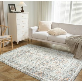 DriftAway Area Rug 5x7 Washable Rugs for Living Room Non Slip Rubber Backing Low Pile Non Shedding Carpet Friendly Boho Foldable Vintage Rugs for Bedroom Dining Room Pink