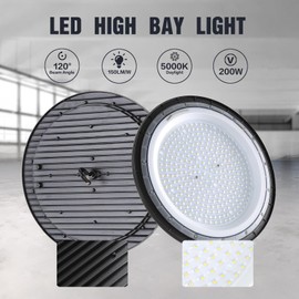 Fanyank High Bay LED Shop Lights, 200W UFO LED High Bay Light with US Plug, 120V UFO LED High Bay Light for Garage Workshop Barn Warehouse, Commercial Bay Lighting 5000K-Daylight 4 Pack