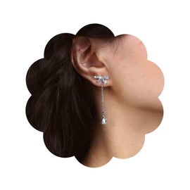 Aneneiceera Vintage Crystal Earrings Silver CZ Bow Tie Stud Earrings Drop Rhinestone Earrings Long Bow Crystal Earrings Jewellery for Women and Girls, Zinc
