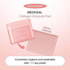 Solo recarga) Mediheal Ampollas de Colágeno en Almohadillas (100 almohadillas) - Almohadillas de algodón para tonificar la piel facial para reafirmar la piel y restaurar la elasticidad - Almohadillas