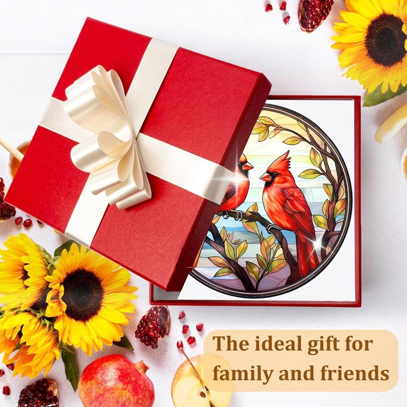 BDHRKTE Cardinal Bird Glass Window Hanger – Christmas Ornament for