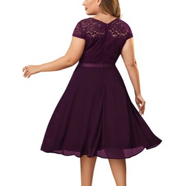 Miusol Women's Plus Size Ruffle Floral Lace Contrast Chiffon Formal Bridesmaid Party A-Line Cocktail Dress