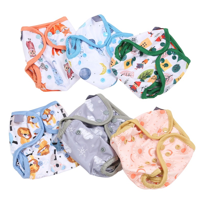 6pcs Baby Cloth Diaper Newborn Cute Pattern Waterproof Adjustable Breathable