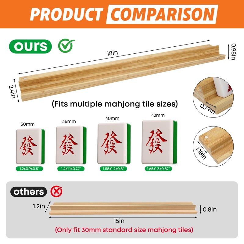 Set of 4 Mahjong Racks with Pushers, Bamboo Wood All-in-One