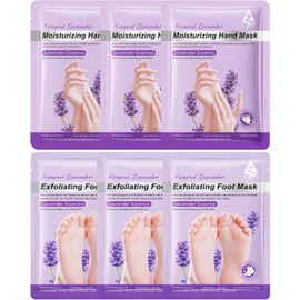 Hand Foot Mask Set-6Pairs Lavender Moisturizing Gloves Socks,Hydrating Exfoliation Repair Hand Foot Peeling Mask Spa Travel Size for Dry Cracked Hand Feet,Women's Day Care Gift Kit for Women Men