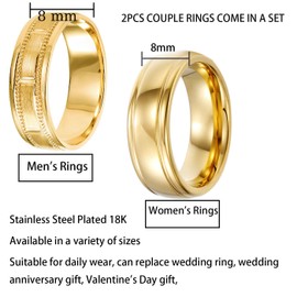 PINCHUAN 2PCS Matching Couple Rings for Women Promise Rings Wedding Ring Sets for Him and Her Matching Couples Rings-women8/Men9