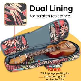 21" Soprano Summer Tropical Leaves Print Ukulele Gig Bag Sling Music Case (Red Leaves)