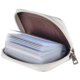 Easyoulife Genuine Leather Credit Card Holder Zipper Wallet With 26 Card Slots (Silver)