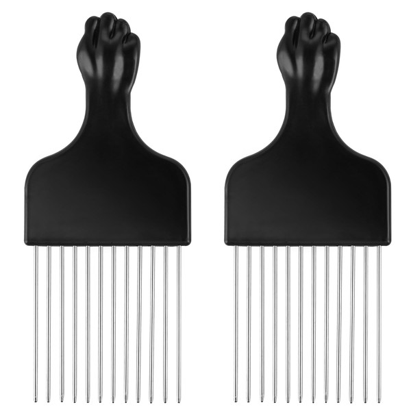 Lusofie Pack of 2 Styling Combs Afro Hair Comb for Men and Women Metal Pick Comb Men Black Curling Pimple Curling Comb Hairstyle Hairdressing Tool Straightening Comb (16.5 cm)
