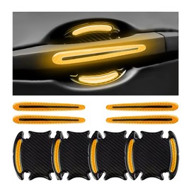 JNNJ 8 PCS Car Handle Cup Protector Reflective Stickers, 3D Carbon Fiber Door Bowl Paint Scratch Protective Film, Night Visibility Door Cover Guard Strips, Warning Decals for Most Cars(Yellow)