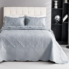 Cmfshape Oversize King Bedspread 120"x120",3 Piece California King Quilt,Lightweight Silver Grey Bed Quilt Set for All Season,Modern Satin Bedding Set(1 Quilt,2 Pillowshams)