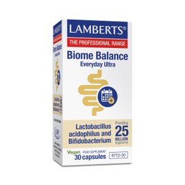Lamberts Biome Balance Everyday Ultra Capsules 30 – 25 Billion Live Bacteria – Gut Support with Lactobacillus & Bifidobacterium – Delayed Release