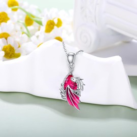 LONAGO Dragon Birthstone Necklace Wyvern Dragon Pendant Necklace Gift for Women (July - Ruby)