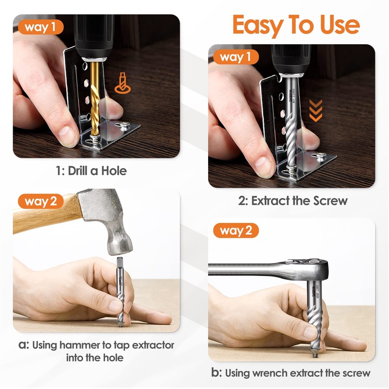 5Pcs Screw Extractor Set Spiral Flute Bolt Extractor Set Cr-MO