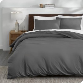 Bare Home 100% Organic Cotton Jersey Duvet Cover Set - King/Cal King Size - Ultra Soft - 100% Cotton - 3pcs - Corner Ties - Button Closure - Bedding Duvet Cover & Pillow Shams (King/Cal King, Grey)