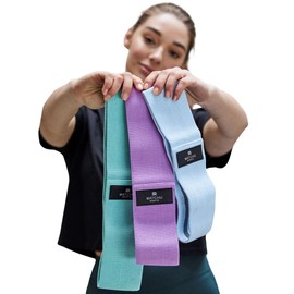 MATCHU - Booty Bands - Glute Bands - Set of 3 - 45/65/75 kg - Comfortable Textile - Includes Bag - Tiel/Purple/Blue