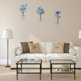 ZogCowy 3 Pcs Metal Flowers Wall Arts, Wall Decor for Bathroom Living Room Bedroom Kitchen Dining Room Rustic Farmhouse Decor-Housewarming Gifts (Blue)