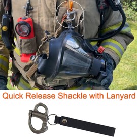 OUBULU SCBA Mask Quick Release Shackle with Leather Handle for Firefighter, Marine Grade 316 Stainless Steel Fixed Snap Shackle Lanyard (Black 2Pack)