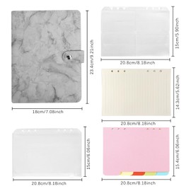 Colacoo A5 Round Ring Binder Notebook, 6 Rings Leather Loose Leaf With Paper, Refillable Personal Planner Budget Binder, Aesthetic for Filling Paper (Marble Grey)