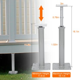 YAGEANNL 4 PCS House Floor Jacks Post for Leveling and Lifting, 11.6" to 16.1" Height Range Adjustable Jack Post 8800 Lbs Max Weight Capacity Floor Jack, Basement Floor Jacks for House Leveling, Grey