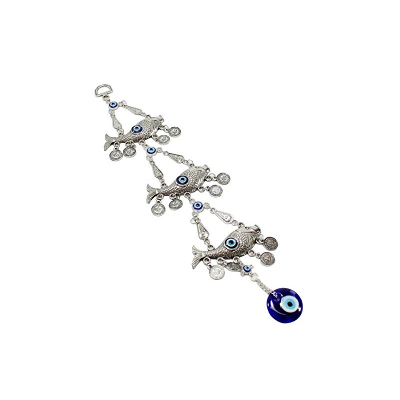 Turkish Blue Evil Eye (Nazar) 3 Lucky Carp Fish Amulet