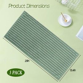 CODOHI 3 Pack Green and White Striped Hand Towels 100% Cotton Absorbent Soft Decorative Towel for Bathroom Kitchen Home Hotel Beach, 29 x 13.4 Inches (Green)