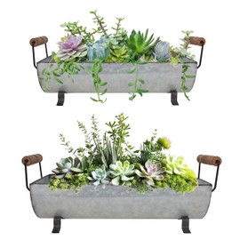 ShabbyDecor Galvanized Metal Trough Succulent Planter Farmhouse Metal Tray Rustic Tabletop Centerpiece Décor Set of 2