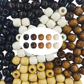 150pcs Large Hole Barrel Wood Beads, ZODKSNO 16 * 17mm Natural Wooden Spacer Balls 5 Colors Braid Hair Beads for Craft Making