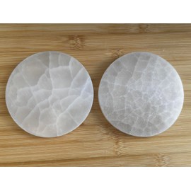 GAF TREASURES Selenite Circle Charing Plate, 4" Selenite Charging Station for Crystal Cleansing, Crystal Grib Layout, Energy Charging& Purification (Two Plates)