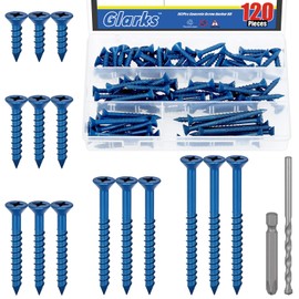 Glarks 102pcs 1/4 x 1-1/4 1-3/4 2-1/4 2-3/4 3-1/4 Inch Cross Flat Head Concrete Screw Anchor Set, Blue Heavy Duty Cement Screws with Drill Hole and PH2 Bit for Anchoring to Masonry