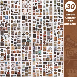 Auguro Vintage Scrapbook Stickers Book with 413 Stickers and 20 Sheets of Scrapbook Paper Adult DIY Stickers Sticker Book for journaling Vintage Ephemera Stickers washi Stickers