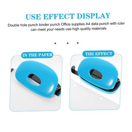 jojofuny Professional Manual Two Hole Puncher Durable Office Accessory for Documents Crafts and DIY Projects with Ruler Blue