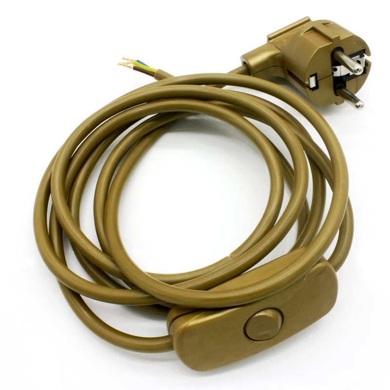 Power Cable with Plug and Switch 2 Metres Gold Connection