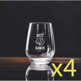 Unmarked Best Gamer Stemless Wine Glasses x4 Premium 15 Oz Personalize Gaming Luxury NEW