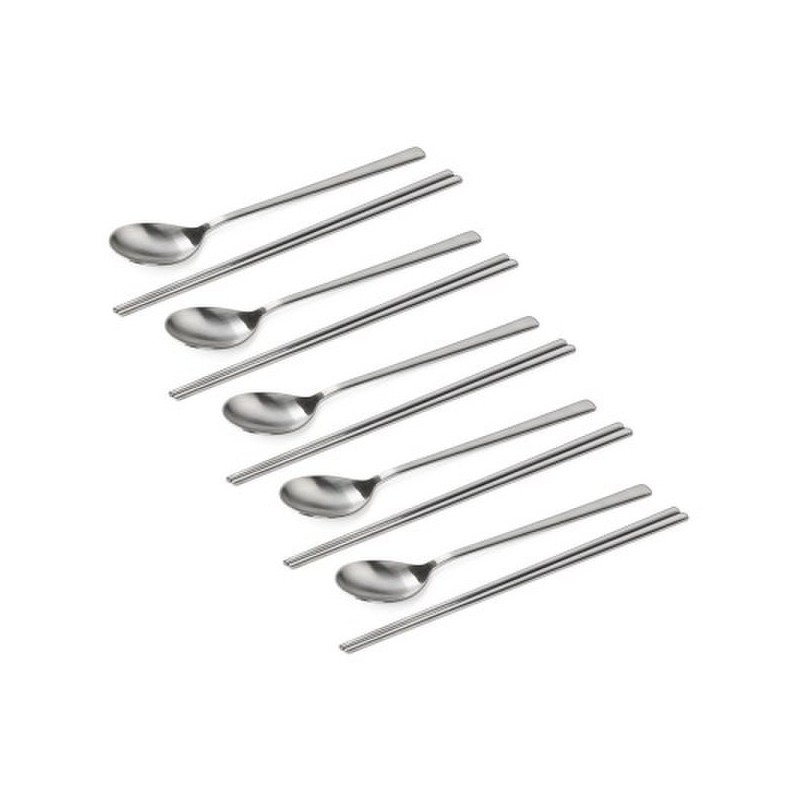(10x10) Stainless Steel Plain Cutlery Set of 5: Chopsticks and
