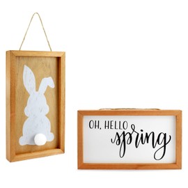 AuldHome Design Spring Wood Signs (Set of 2); Farmhouse Decor Easter and Spring Door Hanger Seasonal Plaques 10 x 6 Inches