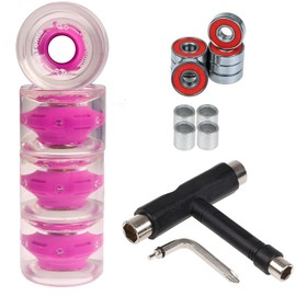 FunTomia Set of 4 (LED) Longboard/Skateboard Wheels (Big Wheels) in 70 x 51 mm 80A Including Mach1® Ball Bearings and Metal Spacer 80A Wheel Hardness + T-Tool