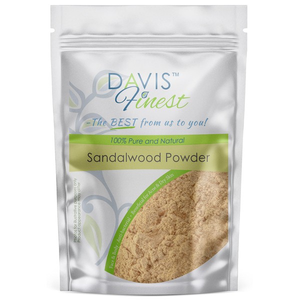 Davis Finest Sandalwood Powder for Face Mask, Skin Whitening, Brightening, Even Skin Tone, Moisturising Facial Treatment for Sensitive, Dry, Acne-Psusceptible Skin, 100 g