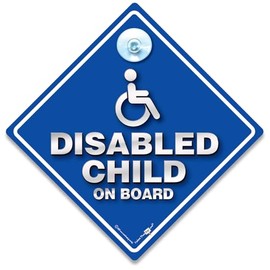 Disabled Child on Board Car Sign with Suction Cup, 14 x 14 cm, Blue Diamond
