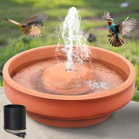 Ceramic Bird Bath Fountain with 2 Adjustable Nozzles, Upgrade Bird Bath Bowl 8W Anti Dry Power Off, Water Fountain for Outdoors Garden Patio Decoration