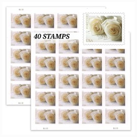 40 Genuine White Rose 2 SHEETS FOREVER STAMPS Wedding Anniversary Invitations