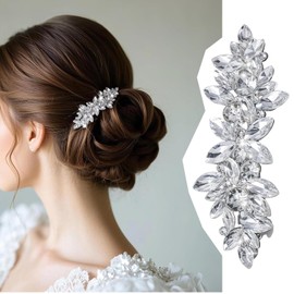 1 Pcs Sliver Elegant Rhinestone Hair Clips, Bridal Hair Accessories for Women, Sparkly Crystal Hair Pins, Fancy Flower Hair Barrettes for Wedding, Bride, Long Hair