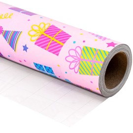 WRAPAHOLIC Birthday Wrapping Paper Roll - Various Gift Boxes on Pink Design for Birthday, Holiday, Party, Baby Shower - 30 Inch x 33 Feet